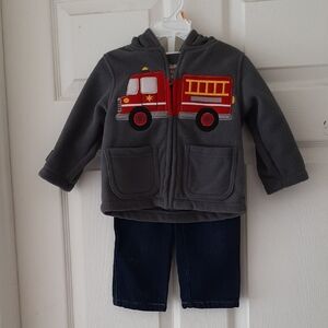 NWOT 12M Kids Headquarters Gray and Red Fire Truck Jacket Set